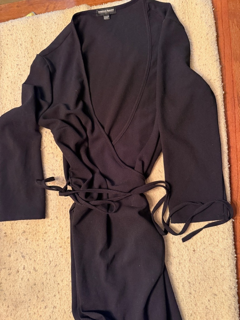 American Apparel Black Tie-Waist Wrap Maxi Dress